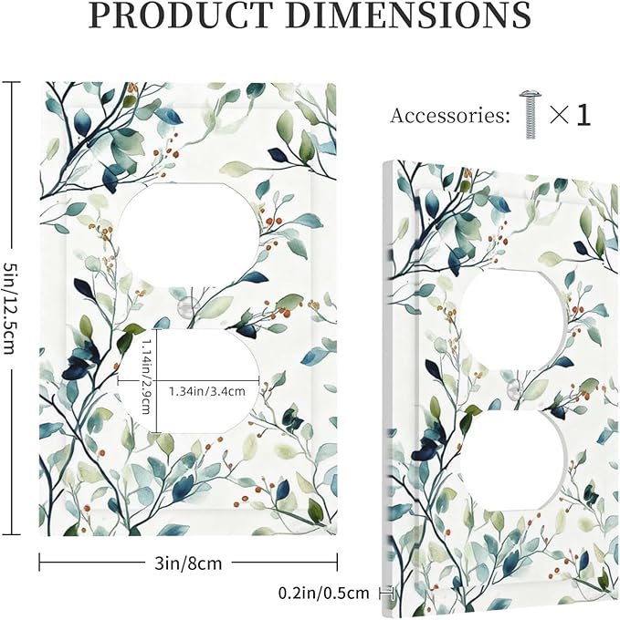Decorative Outlet Covers Rustic Eucalyptus Leaf Geen Sage Leaves 1 Gang Duplex Light Switch Cover Plate Unique Wall Plates for Electrical Outlets Switch Plate Covers for Bedroom Home Decor