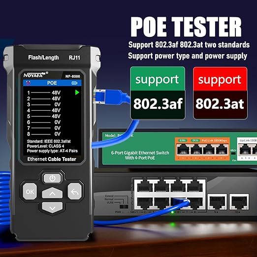 NF-8506 Network Cable Tester with IP Scanne Network Rate Test,/NCV POE/Ping/TDR CAT5 CAT6,Network Tester Cable Toner for RJ11 RJ45 LAN Ethernet Cable Tester Telephone Cable Finder Network Tool