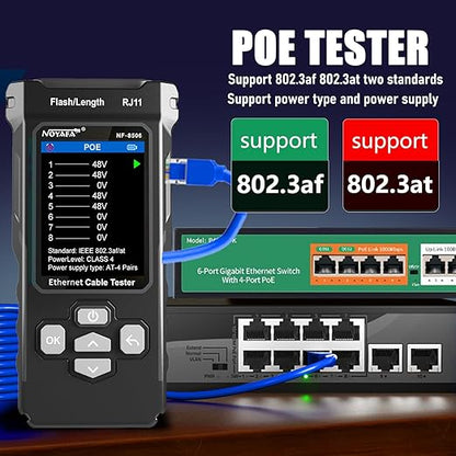 NF-8506 Network Cable Tester with IP Scanne Network Rate Test,/NCV POE/Ping/TDR CAT5 CAT6,Network Tester Cable Toner for RJ11 RJ45 LAN Ethernet Cable Tester Telephone Cable Finder Network Tool
