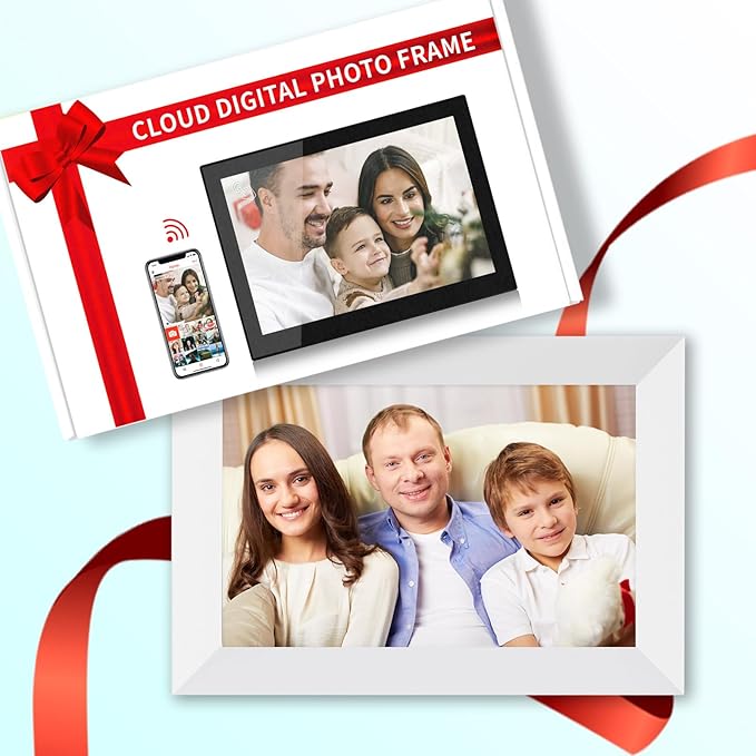 Frameo 10.1 Inch Smart WiFi Digital Photo Frame,Digital Picture Frame Wi-Fi with 32GB Storage & SD Slot, Electronic Picture Frame IPS Touch Screen with Auto-Rotate, Frameo Digital Frame WiFi -White