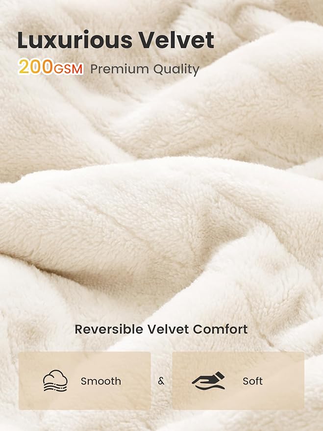 WOOMER Heated Blanket King Size 100" x 90", Electric Blanket with Dual Controllers, 0.5-12 Hours Timer & 10 Heating Levels, ETL Certified, White Double-Sided Velvet, Machine Washable