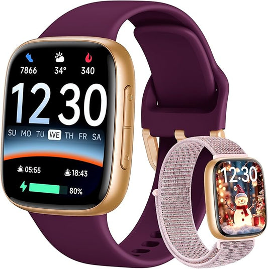 Fitpolo Smart Watch for Women, 1.85" AMOLED Fitness Tracker with Bluetooth Call, Heart Rate/Sleep/SPO₂ Monitor, 100+ Sports Modes, 3ATM Waterproof Smartwatch for Android/iPhone, Includes 2 Bands