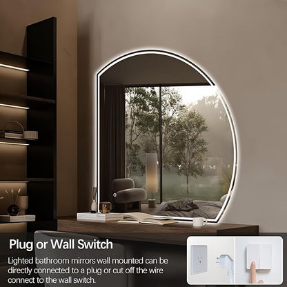 Niccy Half Moon Led Mirror for Bathroom, 44" Semi Round Backlit Mirror for Wall Lighted Mirror with Frameless 3 Color, Defogger, Explosion-Proof, HD Glass and IP65 Vanity Mirror