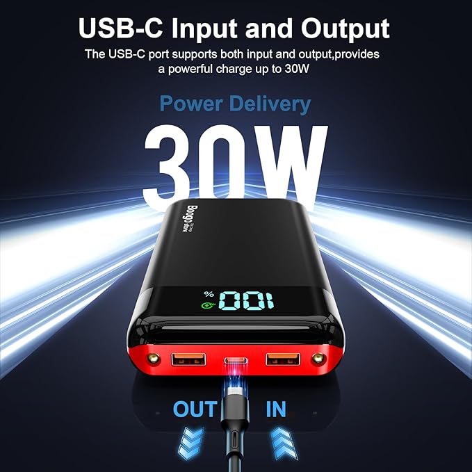 Portable Charger Power Bank 52800mAh Powerbank PD 30W and QC 4.0 Fast Charging Built-in Bright Flashlight LED Display 2 USB 1Type-C Output External Battery Pack for iPhone,Samsung