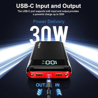 Portable Charger Power Bank 52800mAh Powerbank PD 30W and QC 4.0 Fast Charging Built-in Bright Flashlight LED Display 2 USB 1Type-C Output External Battery Pack for iPhone,Samsung