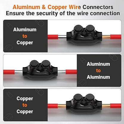 Joinfworld 2 Port Inline Splice Connector 2-14 AWG Aluminum to Copper Wire Connectors Insulated Wire Connectors UL Listed Wire Cable Connectors with 5/32" Slotted Allen Hex - 6 Pack