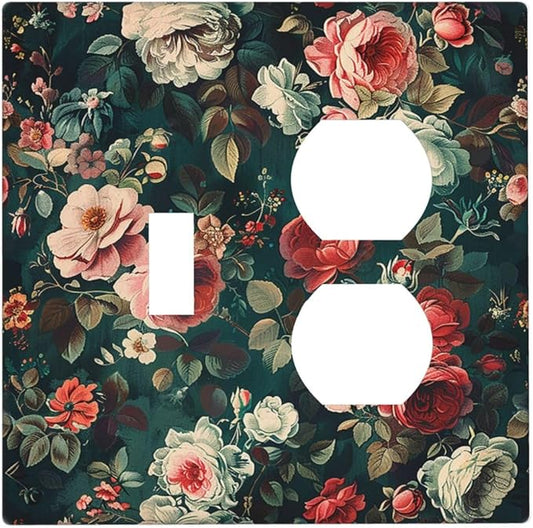 Wallplates Baroque Vintage Peony Flower Floral 1 Toggle 1 Duplex Switch Plate Electrical GFCI Faceplate Decorative Light Switch Covers for Bedroom Farmhouse Decor
