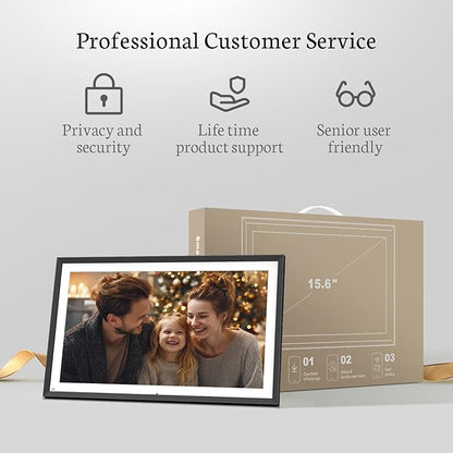 BSIMB 15.6 Inch Digital Picture Frame, 64GB 1920x1080 FHD Large Digital Photo Frame WiFi Photo Frame Electronic Touchscreen, Share Pictures/Videos via App/USB/SD Easy Setup Auto-Rotate, Gift for Mom