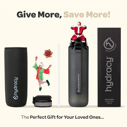 Hydracy Water Bottle with Time Marker -Large BPA Free Water Bottle & No Sweat Sleeve -Leak Proof Gym Bottle with Fruit Infuser Strainer & Times to Drink -Ideal for Fitness Sports & Outdoors