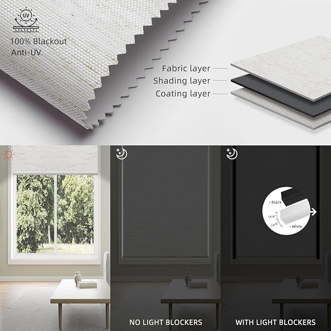 SmartWings Motorized 100% Blackout Shades Blinds, Custom Size, Cordless Window Shades with Rechargeable Battery, Work with Matter/Apple HomeKit, Alexa, Thread/Zigbee, Remote Optional, Linen White