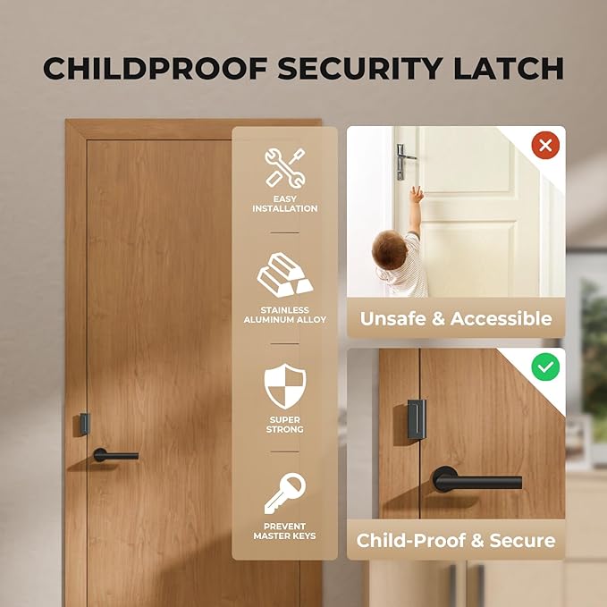 2 Pack Home Security Door Reinforcement Lock, Childproof Safety Door Lock Latch Stopper, Removable Screw-Mounted, Prevent Home Unauthorized Entry, Aluminum Construction, Withstands 800 lbs