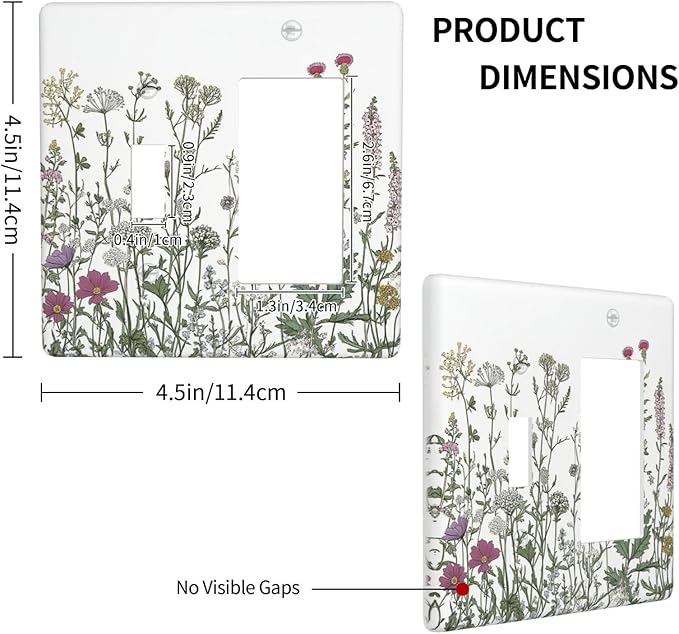 Vintage Herbs Wildflowers Plant Floral Outlet Covers 1 Toggle 1 Rocker Combination Decorative Wall Plate Electrical Switch Plates Light Switch Cover Plate For Bed Room Home Decor