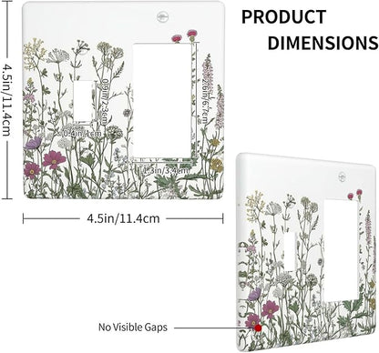 Vintage Herbs Wildflowers Plant Floral Outlet Covers 1 Toggle 1 Rocker Combination Decorative Wall Plate Electrical Switch Plates Light Switch Cover Plate For Bed Room Home Decor