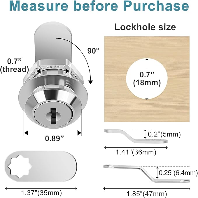 Cam Locks Cabinet Lock Keyed Alike, 5/8'' (Length) Cylinder Fits on 3/8'' Max Panel Thickness, 2pcs Secure File Drawer Mailbox RV Storage Replacement Set, Chrome-Finish Zinc Alloy