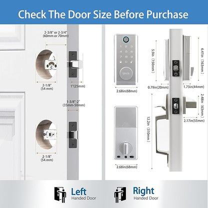 Fingerprint Door Lock with Handle Set, Keyless Entry Smart Door Lock, Electronic Keypad Deadbolt Locks, App Control for Front Door, Home (Matte Silver in Zinc)