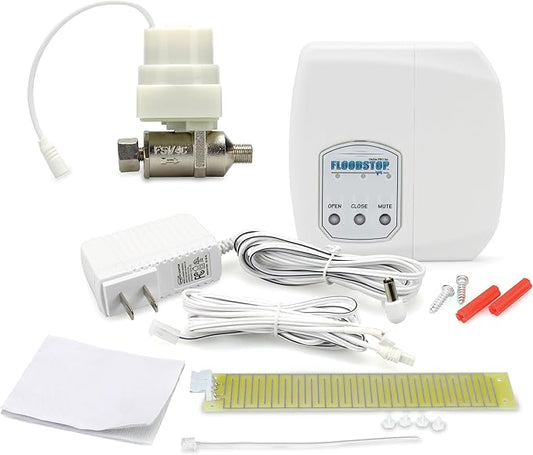 FloodStop Ice Maker Leak Detector Kit with Automatic Water Shut-Off and Visual/Audible Alarms, 1/4" Compression