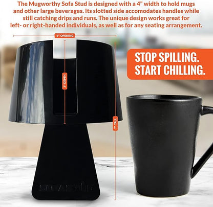 Mugworthy Couch Mug & Cup Holder - Spill Proof, Convenient, Versatile Drink Coaster Molded from BPA Free, Impact Resistant, Durable Plastic That Fits Coffee Mugs, Large Cups, Bottles & More