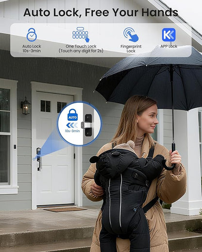 TEEHO TE012W-H WiFi Smart Door Lock with Handle, Fingerprint, Keypad, Key & App Control, Keyless Entry Deadbolt Set, Compatible with Alexa & Google Assistant, Easy Install for Front Door, Matte Black