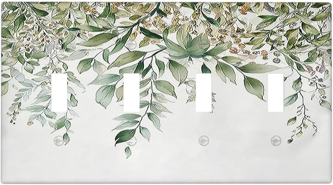 Light Switch Covers Sage Green Eucalyptus Watercolor Plant Leaves Quad Toggle Electrical Faceplate 4 Gang Wall Plate Decorative Switch Plates for Bedroom Bathroom Decor