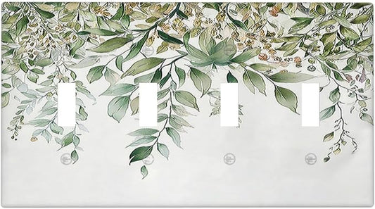 Light Switch Covers Sage Green Eucalyptus Watercolor Plant Leaves Quad Toggle Electrical Faceplate 4 Gang Wall Plate Decorative Switch Plates for Bedroom Bathroom Decor