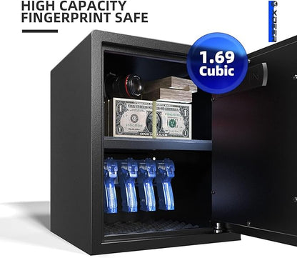 XDeer Biometric Safe Box with Fireproof Bag, Quick-Access Security Safe Box with Upgraded Fingerprint, Steel Handgun Safe Lock Box for Kid/Home/Office (1.69 Cu.Ft+ Bag)