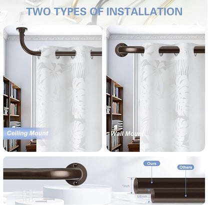 Bronze Wrap Around Curtain Rods 28 to 60 Inch:Blackout Heavy duty Adjustable Window Curtain Rod for Bedroom,Industrial Darkening Curved French Metal Single Drapery Rods Set Easy Install,Brown