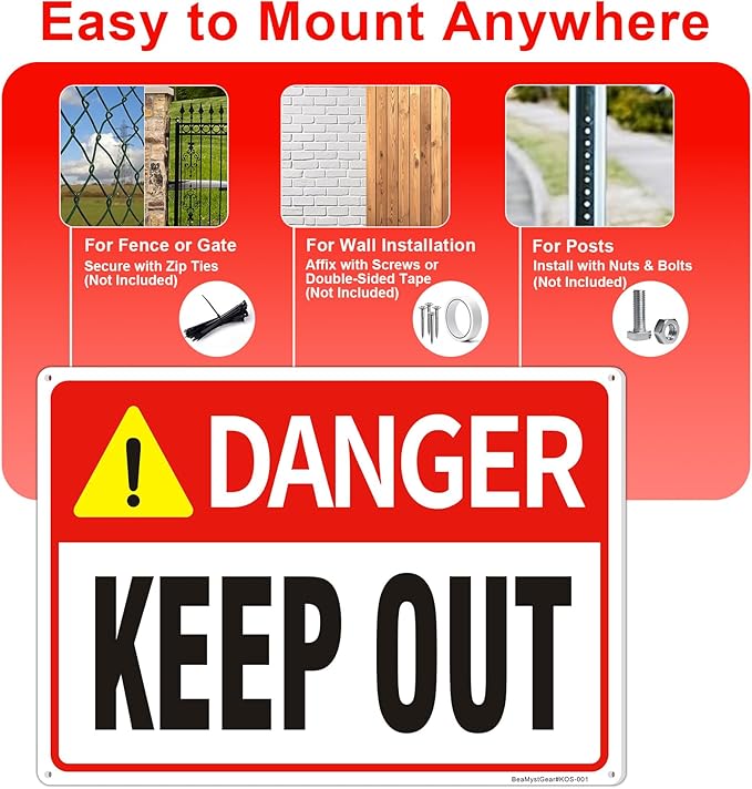 Danger Keep Out Sign – 3 Pack 14x10 Inch Aluminum Metal Safety Signs, Rust Free, UV Protected, Easy to Mount for Construction, Hazard, and Restricted Areas (3)