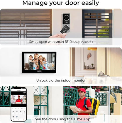 2-Wired Video Intercom System with Dual 7'' Touch Screen, 1080P HD Camera & 130° Wide Angle, Two-Way Calling Between Screens, Tuya APP Remote Control, Waterproof, for Villa Apartment