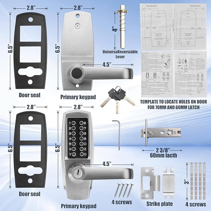 Mechanical Door Lock, Mechanical Push Button Lever Lock, Keyless Entry Commercial & Residential, Water-Proof Zinc Alloy, Easy to Install, for Garden, Yard, Garage