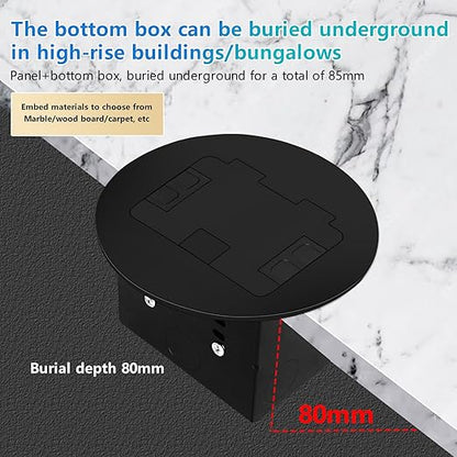 KYHSHJ Recessed Circular Floor Socket Kit with2* 20 Amp Stainless Steel GFCI Tamper Receptacle Outlet,Corrosive Resistant Hardware，Black