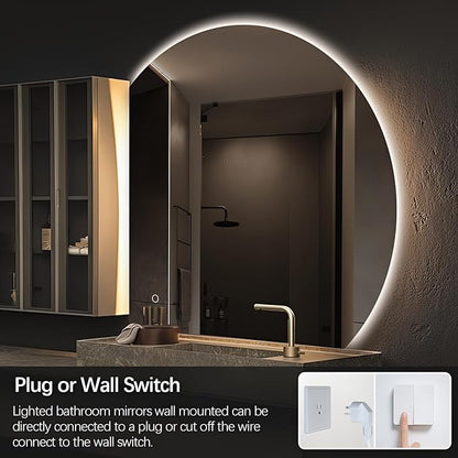 Niccy Half Moon LED Mirror for Bathroom, 44" Semi Backlit Mirrors Frameless Makeup Mirror with Light, Anti-Fog, Shatter-Proof, 3 Colors, Smart Vanity Mirrors