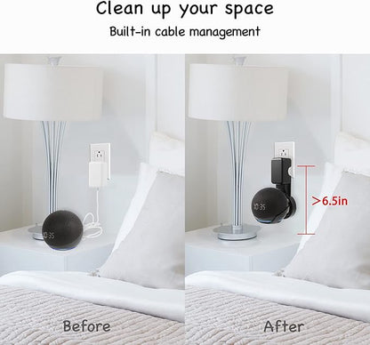 Wall Mount Holder for Dot 4th/5th Generation, Outlet Hanger for Dot 45h/5th Gen, Smart Speaker Stand, Space-Saving Accessories, Built-in Cable Management Shelf(2 Pack,Black)