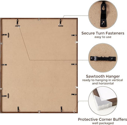 Oak Wood Frame 26x32 with Tempered Real Glass and Mat for 22x28 (Walnut Color, 1 Pack)