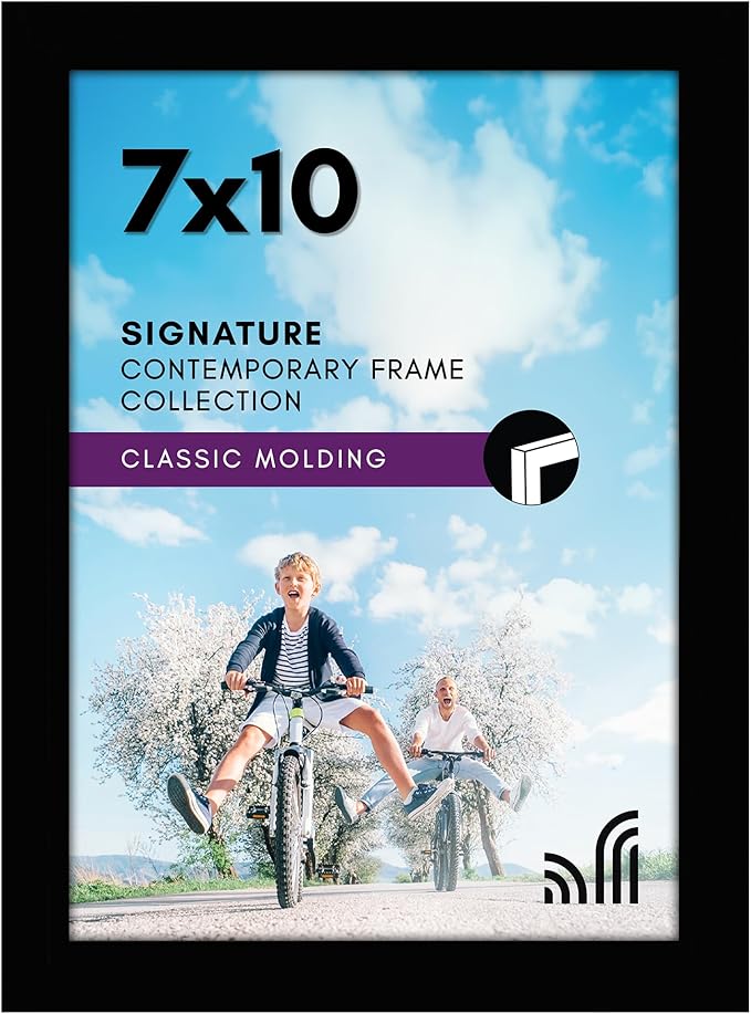Americanflat 7x10 Picture Frame with Shatter-Resistant Glass - Signature Collection - Gallery-Style Frames Made of Engineered Wood - Photo Frame for Tabletop and Wall Display - Black