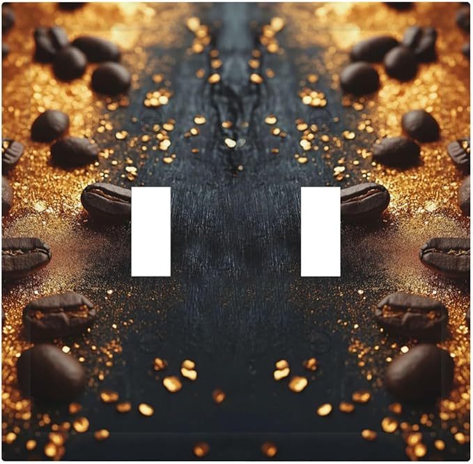 Decorative Light Switch Cover Plate Black Wood Board Gold Dust Coffee Beans 2 Gang Wall Plate Oversized Double Toggle Two Switch Wall Cover Plate Dual Device Face Plate