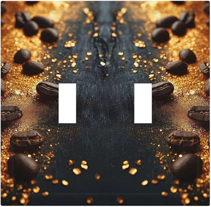 Decorative Light Switch Cover Plate Black Wood Board Gold Dust Coffee Beans 2 Gang Wall Plate Oversized Double Toggle Two Switch Wall Cover Plate Dual Device Face Plate