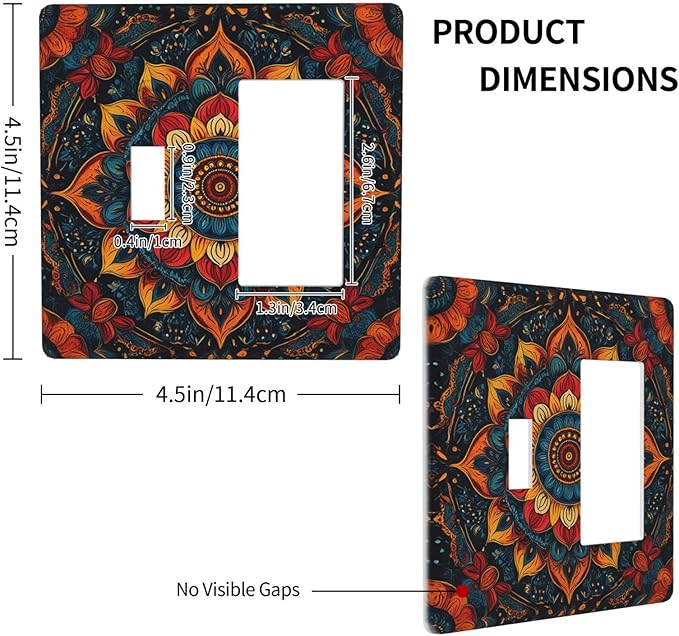Boho Colorful Mandala 2 Gang Combo 1 Toggle 1 Rcoker Light Switch Covers Decorative Switch Plates Electrical Switch Plates and Outlet Covers for Home Art Decor 4.5 X 4.5 IN