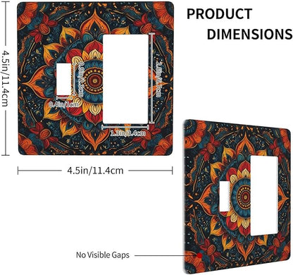 Boho Colorful Mandala 2 Gang Combo 1 Toggle 1 Rcoker Light Switch Covers Decorative Switch Plates Electrical Switch Plates and Outlet Covers for Home Art Decor 4.5 X 4.5 IN