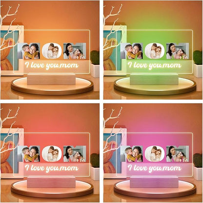 Custom Mom Picture Frame with Photo, Personalized Photo Frame with Night Light, Customized Picture Frames, Personalized Valentines Day Gifts for Mom from Daughter & Son