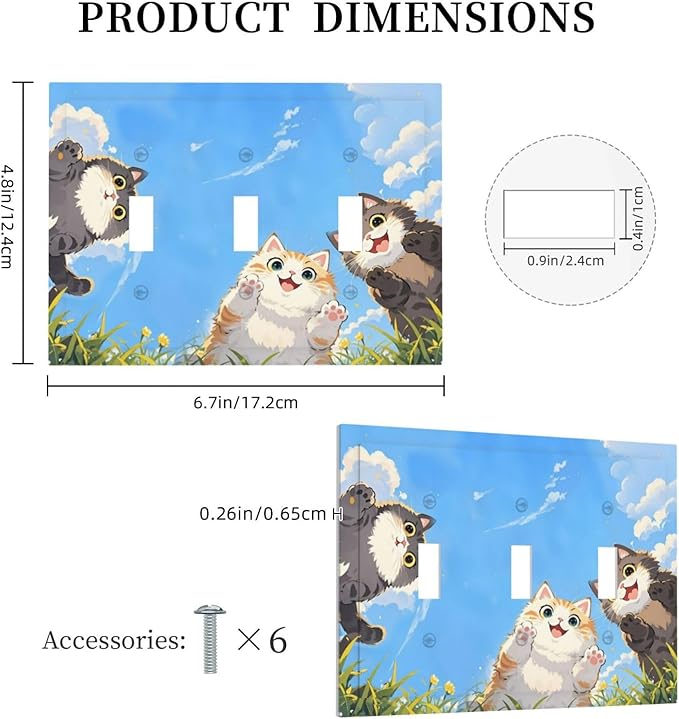 Decorative Switch Plates Orange Gray Cute Cat Sky Cloud Cat S Paw 3 Gang Wall Plate Triple Toggle Light Switch Cover Faceplate Electrical Wall Panels For Kids Room Nursery Decor