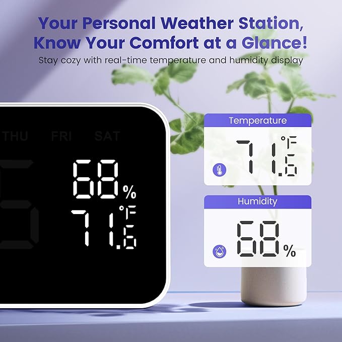 Dekala Digital Alarm Clocks for Bedrooms, Loud Alarm Clock for Heavy Sleepers, Temperature & Humidity Detect, Dual Alarms Weekday/Weekend Mode, Large Display Auto Dimmer, Sleep Sound，9 Ringtone