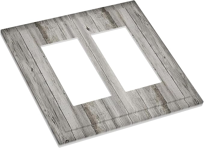 Decorative Outlet Covers Farmhouse Rustic Grey Barn Door Wood 2 Gang Double GFCI Rocker Electrical Wall Panels Light Switch Cover Plate for Bedroom Cabin Decor