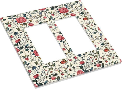 Decorative Outlet Covers Vintage Flowers Rose Leaf Bird Butterfly 2 Gang Double GFCI Rocker Electrical Wall Panels Light Switch Cover Plate for Bedroom living Room Decor