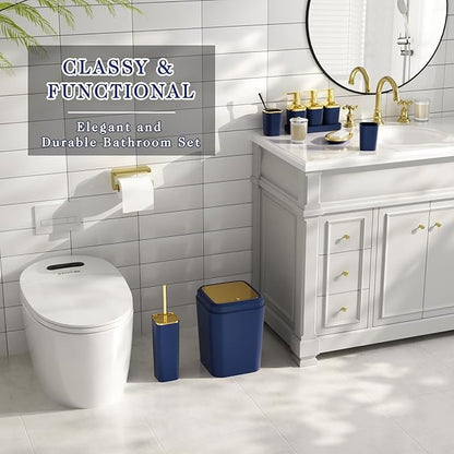 Bathroom Accessory Set, 11PC Bathroom Set, Navy Blue Bathroom Accessories, Bathroom Accessories Set with Trash Can, 3PC Soap Dispensers and Toilet Brush