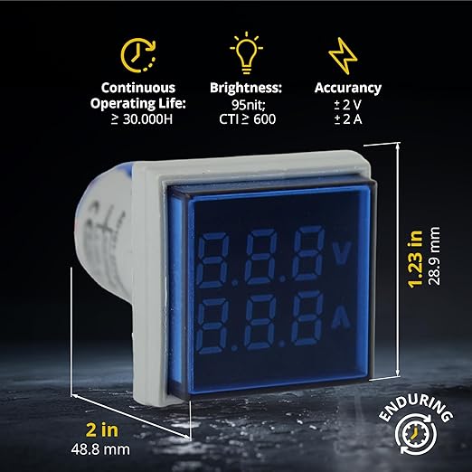 LED Voltage Display Panel Mount Volt Amp Meter, AD101-22VAMS 22mm Square Voltmeter and Ammeter, AC50-500V Voltage and 0-100A Current Meter, Blue (3 Pack)