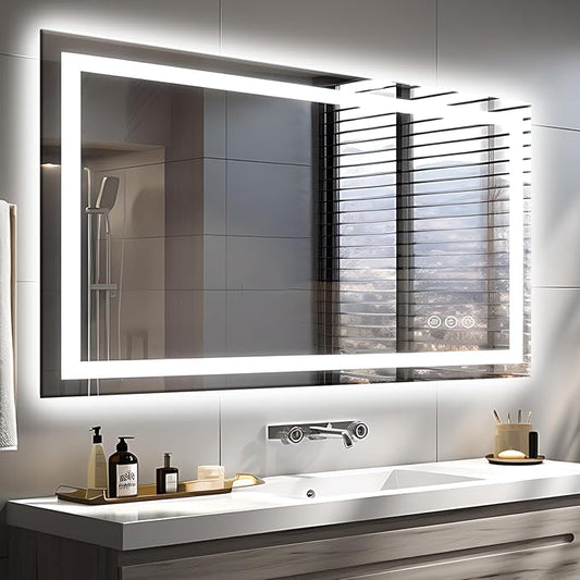 48"x32" LED Bathroom Mirrors for Wall, Front and Backlit Mirror, Anti-Fog Vanity Mirror with Lights, Stepless 3 Colors Dimmable Lighted Mirror(Horizontal/Vertical)