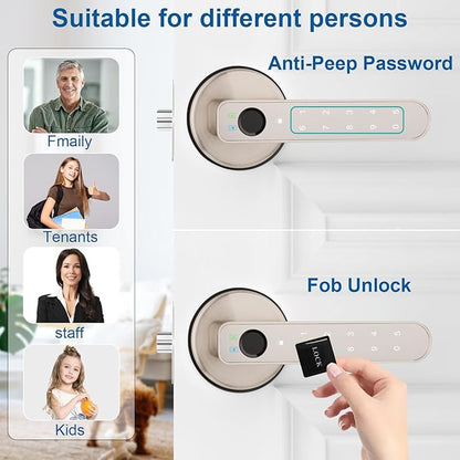 Fingerprint Door Lock, Fingerprint Door Knob Biometric Door Lock Smart Door Knob with App Control, Keyless Entry with Handle for Home Office Apartment Bedroom Nickel