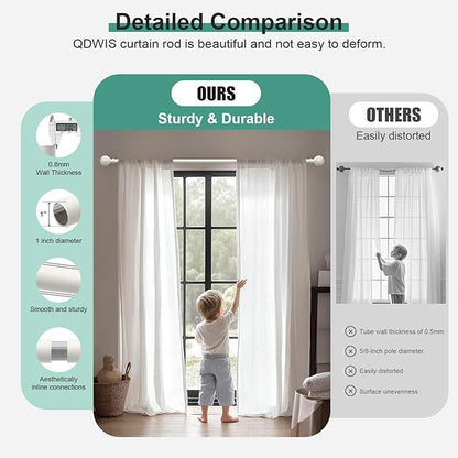 Antique White Ball Curtain Rods for Windows 28 to 48 Inch,1 Inch Heavy Duty Adjustable Curtain Rod,Boho Decorative Drapery Rods Set with Brackets,Size:18''-60''