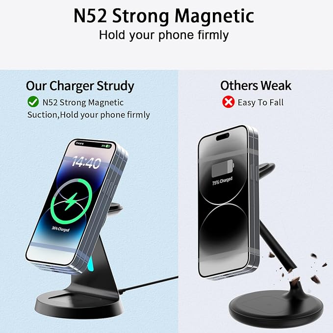 3 in 1 Wireless Charging Station for Apple Magsafe Charger Stand,Fast Magnetic Wireless Charger Station for iPhone 17 Air 16 15 14 13 12 Series,Apple Watch,Airpods