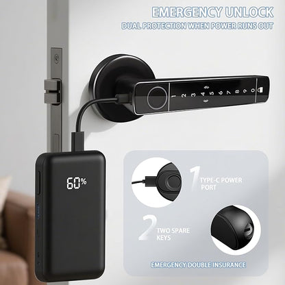 Fingerprint Door Lock Biometric Door Lock with Keypad & Keyless Entry - Smart Door Knob Handle for Bedroom/Home/Hotel/Office/Apartment - Supports APP/IC Card/Fingerprint/Key/Passcode Unlocking